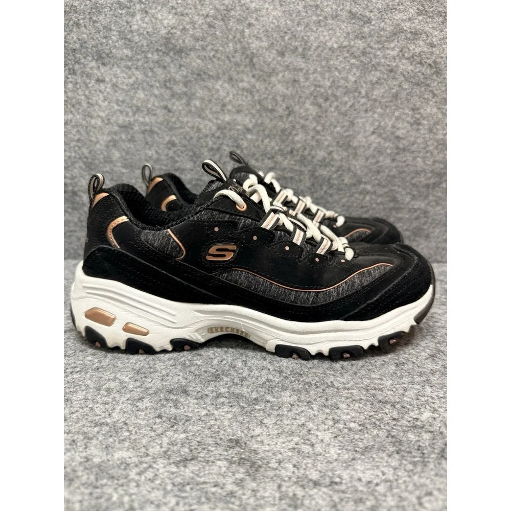 Skechers D'Lites Me Time BLACK-ROSE GOLD Air Cooled Memory Foam‎ Reg $80